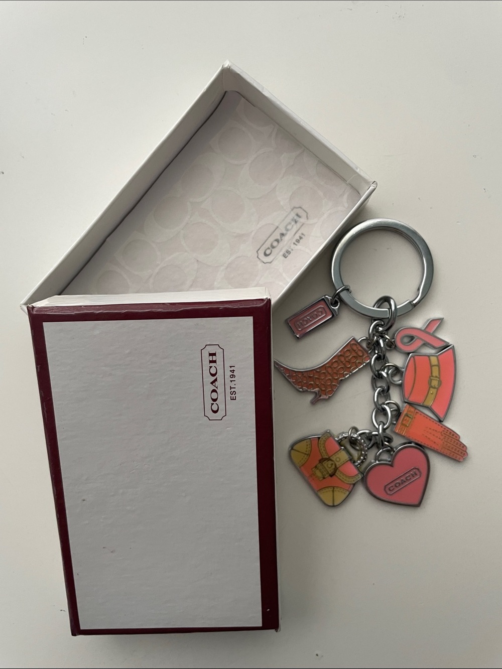 Coach Pink and Coral Enamel Charm Keyring